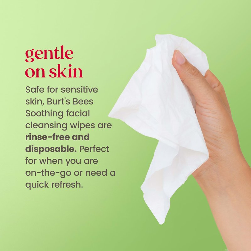 Burt’s Bees Soothing, Fragrance Free Facial Towelettes for Sensitive Skin, Aloe Vera, 100% Plant Based Cloths; 99% Natural Origin; Removes Makeup, Dirt and Oil; No Rinsing; 30 Ct, Pack of 3