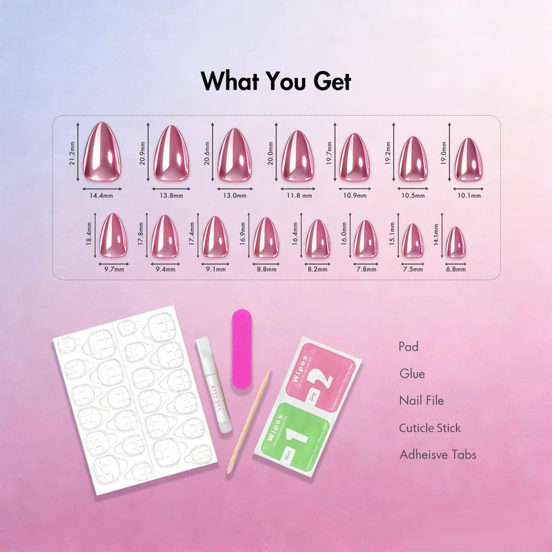 Chrome Baby Blue Press on Nails Short Almond, Shiny Soft Gel Fake Nails with Glazed Sparkle UV Finish, 30 Pcs Designed Glue on Nails Short Stiletto, Reusable Thick Cute Nail Set with Glue