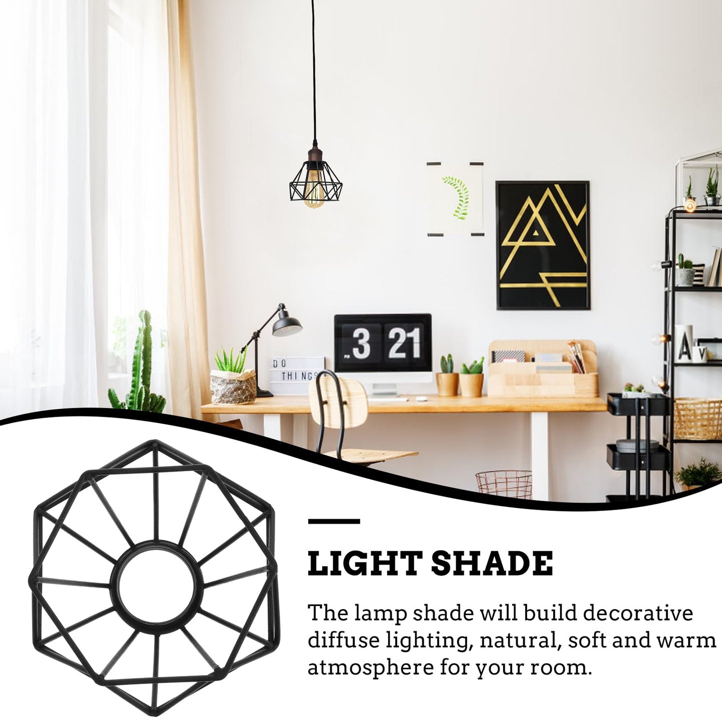 TOVINANNA Lighting Metal Cage Lampshade Industrial Vintage Diamond Shape Lamp Shades Hanging Lighting Cover, Black