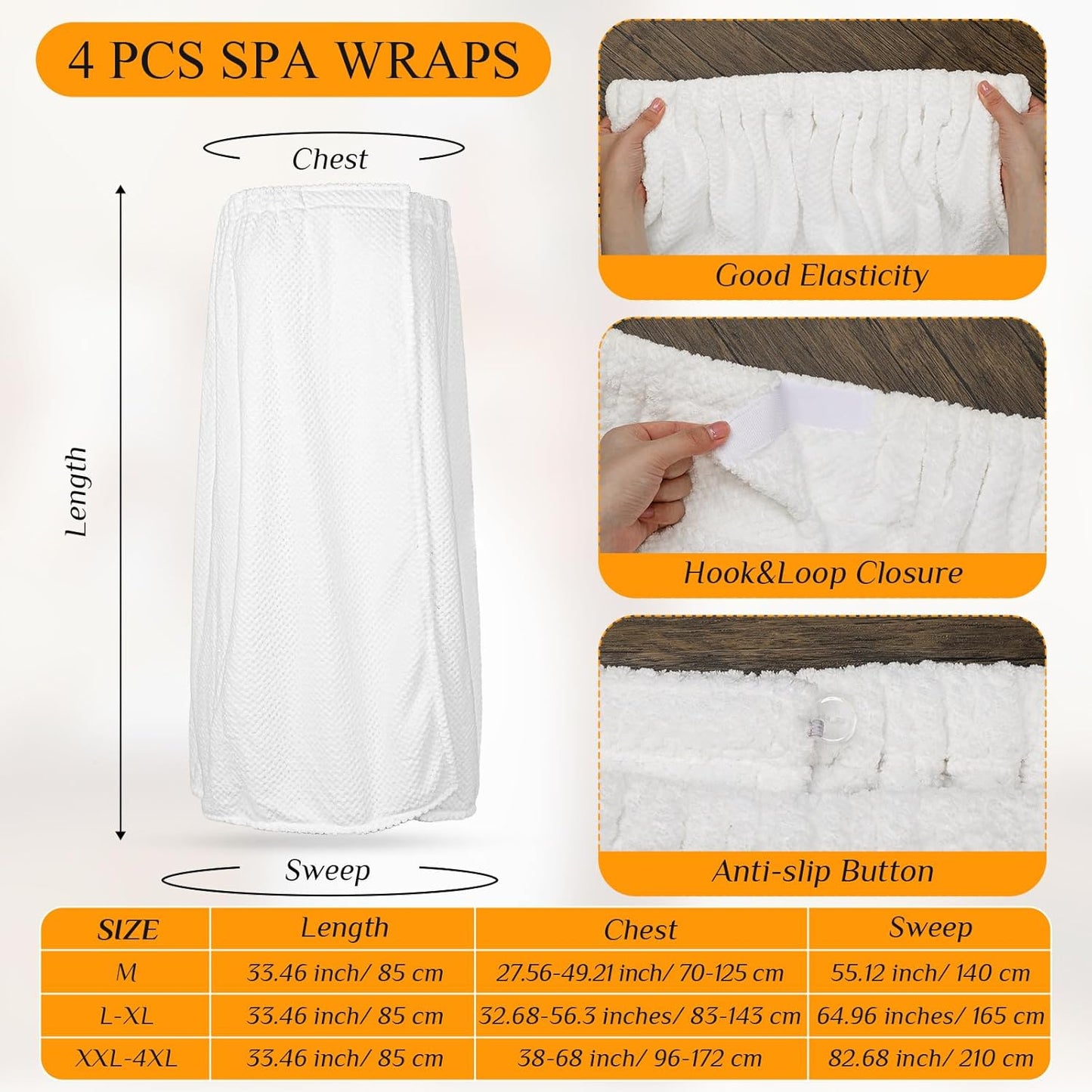 Towel Wrap for Women - Adjustable Waffle Spa Robe | Lightweight Bath & Shower Wrap (4 Pcs)