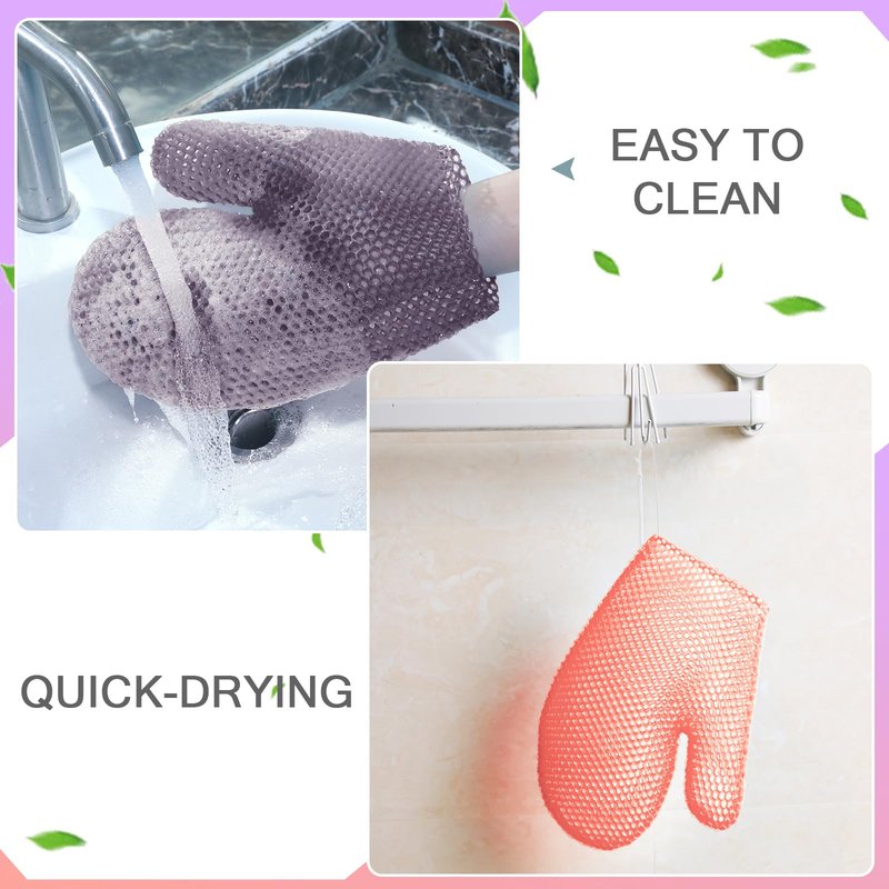 Karenhi 2 Pcs Honeycomb Exfoliating Glove Bath Mitt Body Spa Scrubber, Honeycomb Exfoliator Glove for Body Shower, Scrubber Sponge Shower Loofah, Quick Drying(Pink,Purple)