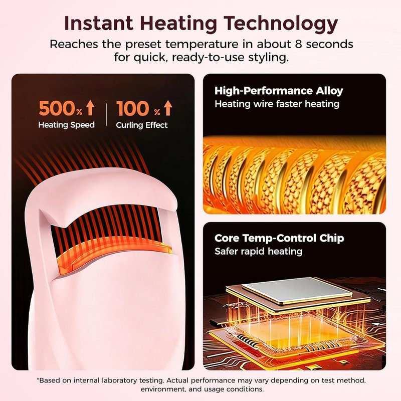 Skiennix Heated Eyelash Curler - Safe Anti-Burn Design with Upgraded Silicone Pad | 24H Natural C-Curl, USB-C Rechargeable