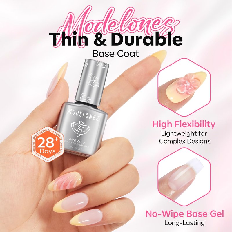 Modelones Gel Top Coat & Base Gel Polish Set - 3 PCS Clear Glossy & Chrome Proof Matte Finish | Pro Manicure Essential Kit for Women & Girls