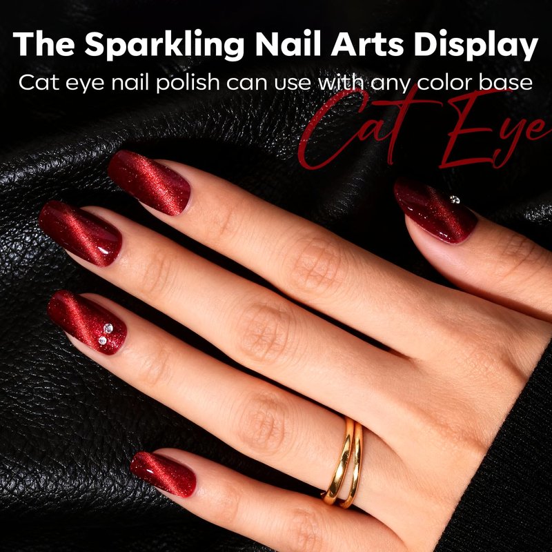 Red Nail Polish Set - 6 Colors Cat Eye Glitter Mini Quick Dry Lacquer Kit | Magnetic Sparkle DIY Nail Art Gift for Women & Girls
