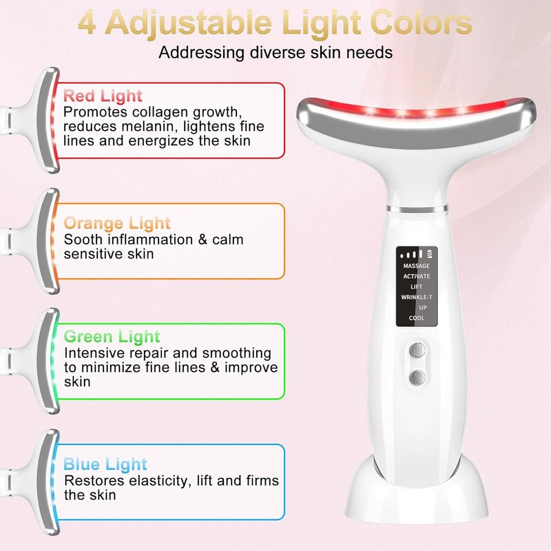 LED Facial Massager - Micro-Current Vibration & Light Therapy for Wrinkles | 4 Color Options, Cold & Hot Treatment