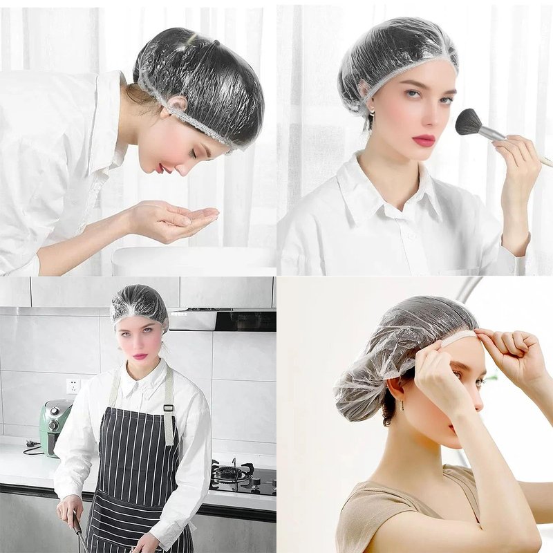 200 PCS Disposable Shower Caps – Large, Thickened & Waterproof Plastic Hair Bath Caps for Women & Men – Reusable Travel Essentials for Spa, Hotel, Salon, Home & Deep Conditioning (18.1 Inches, Clear)