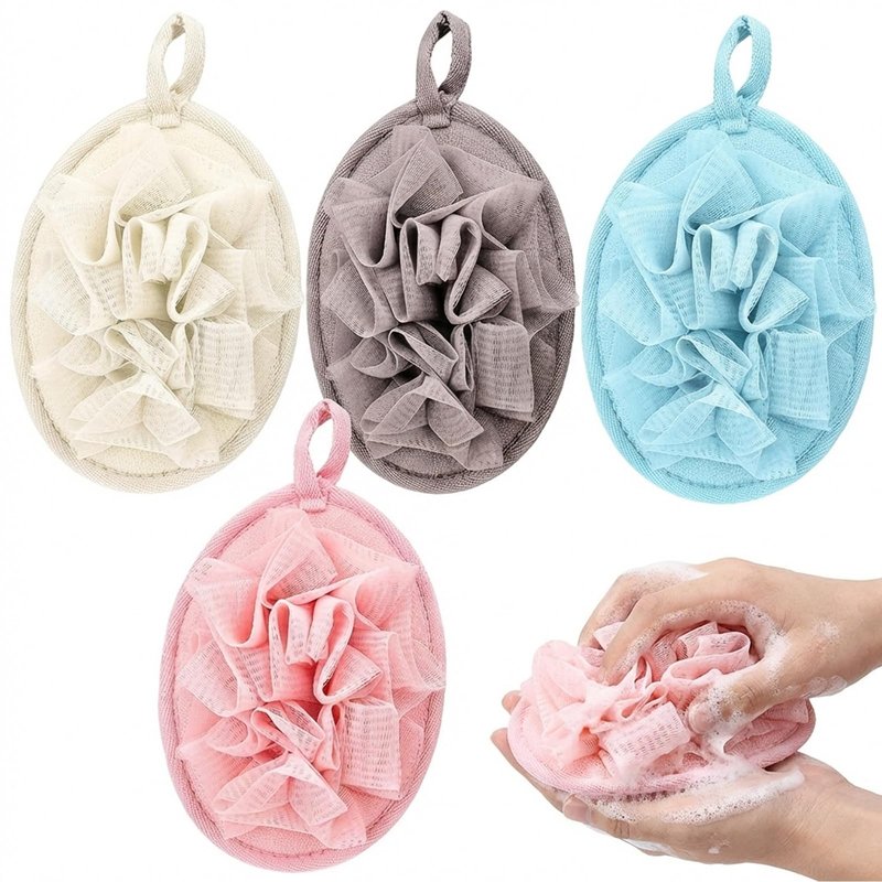 4Pcs Travel Loofah Mini, Travel Size Loofah for Adults, Shower Loofah for Personal Care, Body, Sensitive Skin Exfoliating