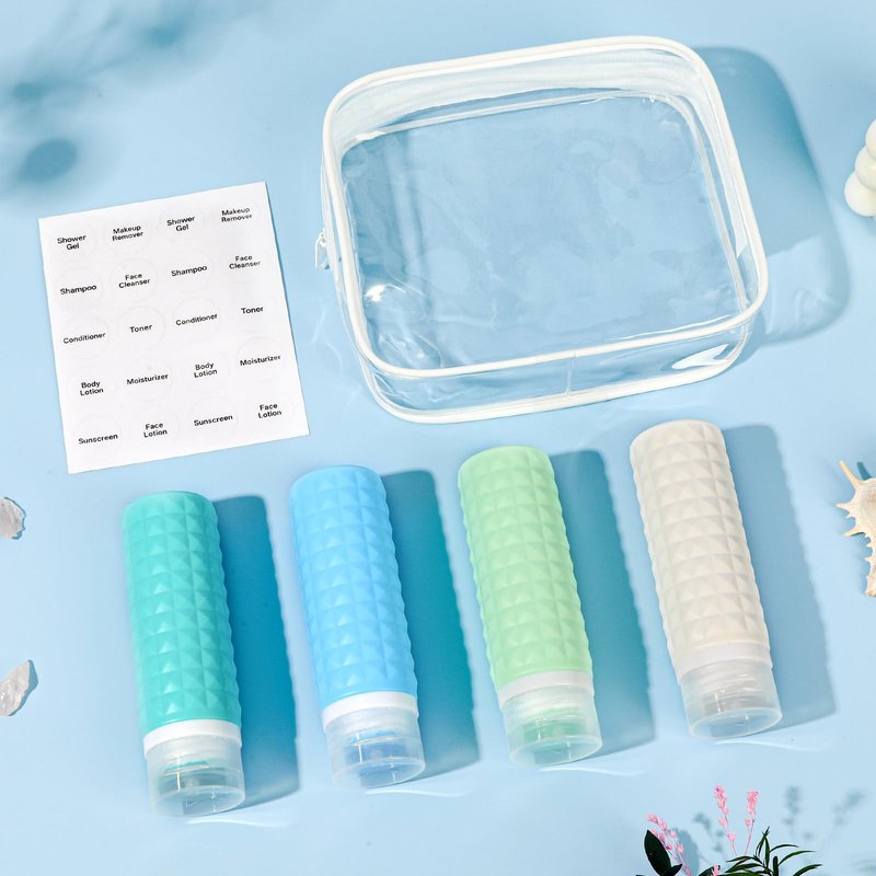 Firstfooby Travel Bottles for Toiletries, TSA Approved Travel Size Containers, Leak Proof Silicone Shampoo Bottles, Small Toiletry Containers with Clear Bag for Shampoo Conditioner Lotion
