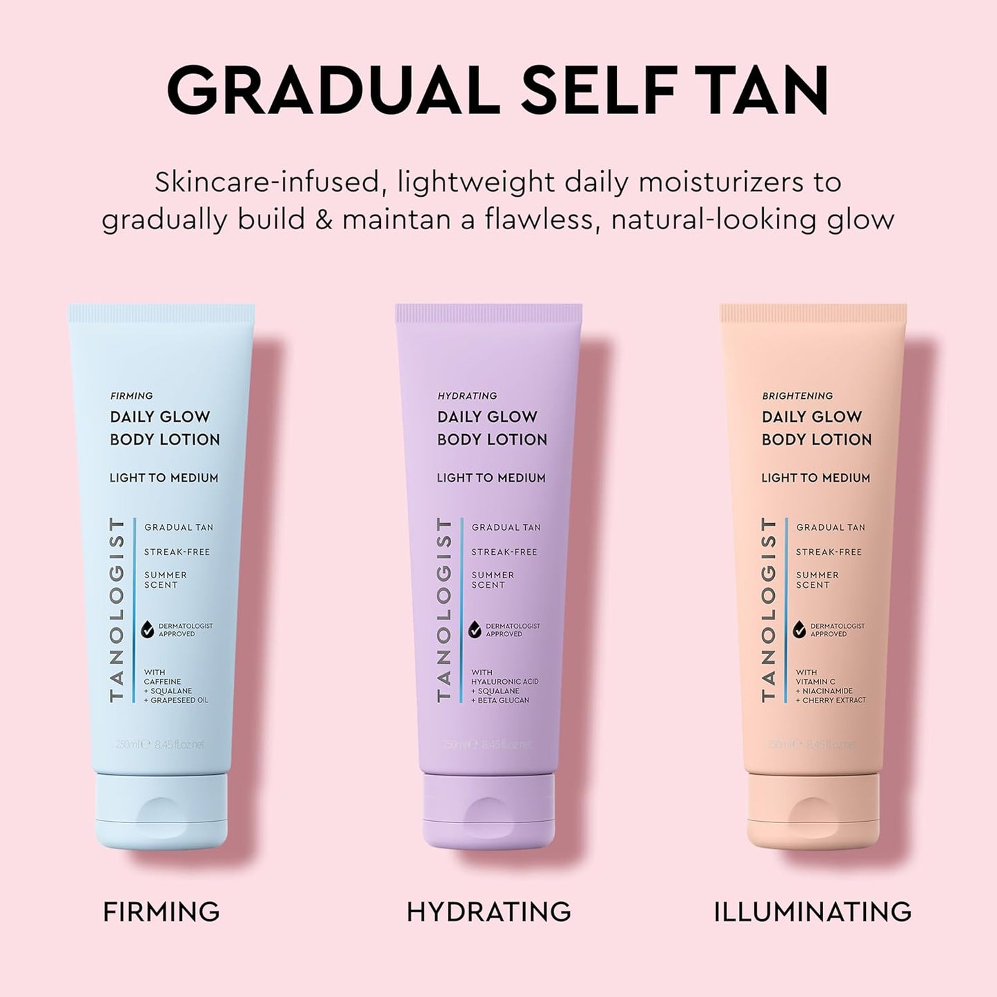 Tanologist Hydrating Daily Glow Body Lotion - Buildable Gradual Self Tanner | Light/Medium, Vegan Formula, 8.45 fl oz