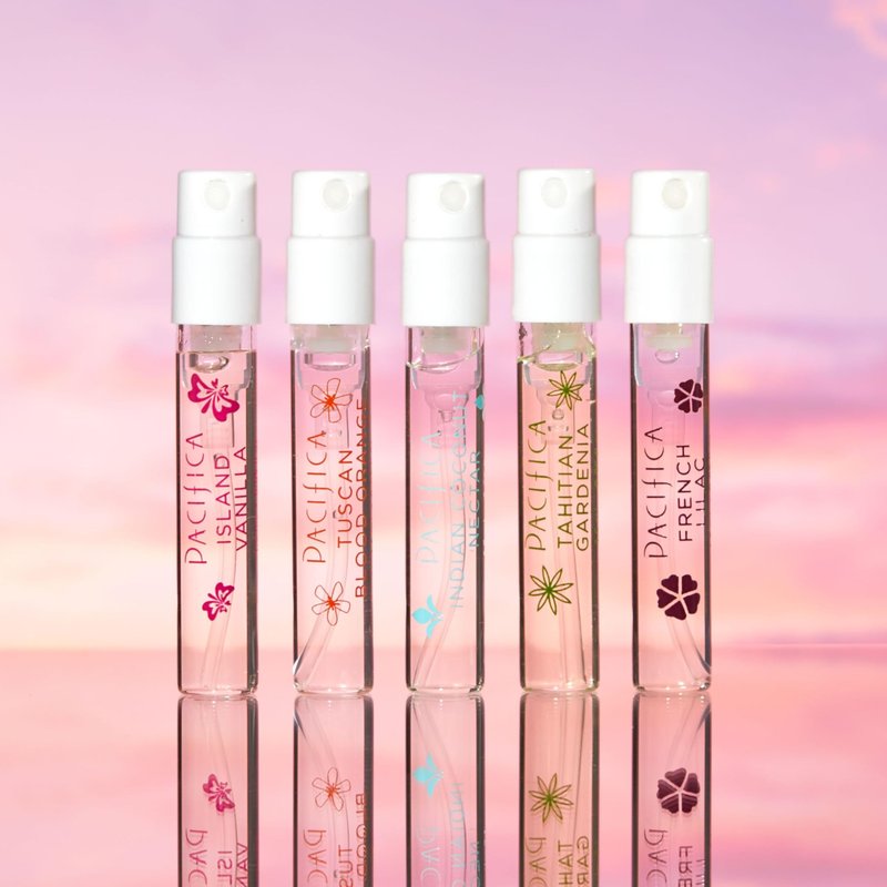 Pacifica Beauty Wanderlust Spray Perfume Set, Fragrances, Travel Perfume, Island Vanilla, Tuscan Blood Orange, Indian Coconut Nectar, Tahitian Gardenia, French Lilac, Vegan, 0.05 fl oz Each (Set of 5)