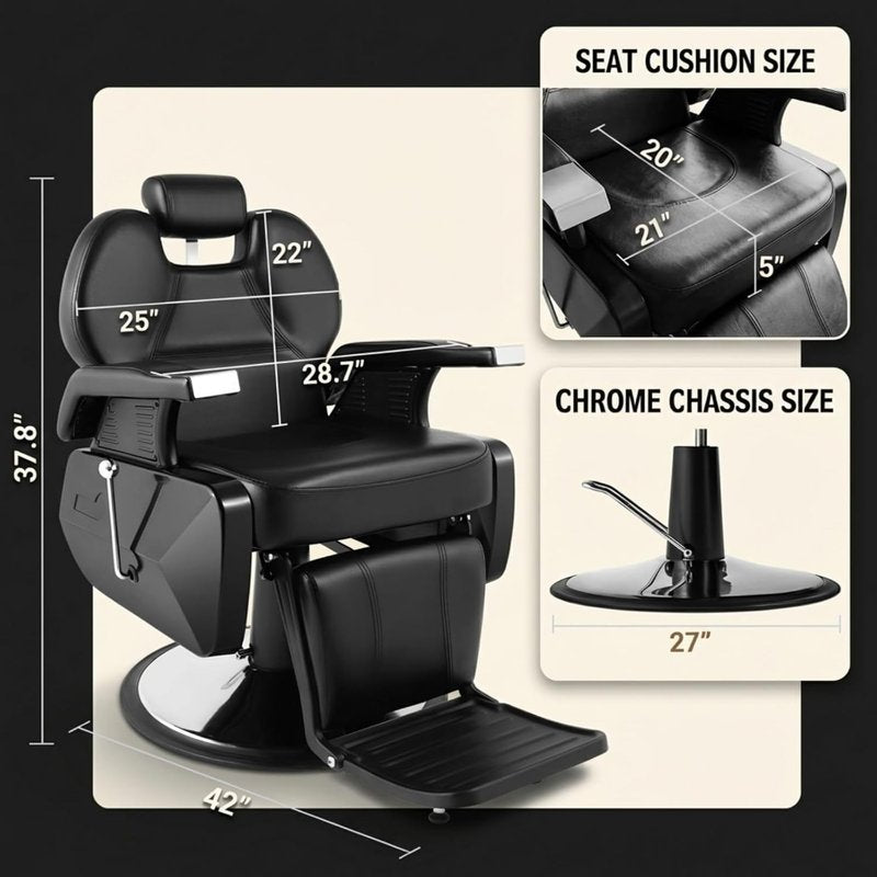 Artist Hand Hydraulic Barber Chair - 21" Wide Styling Chair for Salon | 450 LBS Capacity, 135° Recline, Black