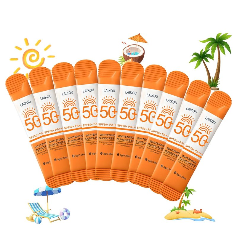 10 Pack Travel Size Sunscreen SPF50+ PA+++ - Mini Sunscreen Bulk for Face & Body, Lightweight & Non-Greasy, Water-Resistant Sunscreen Packets for Outdoor Sports & Party Favors, 0.28 OZ/Pack