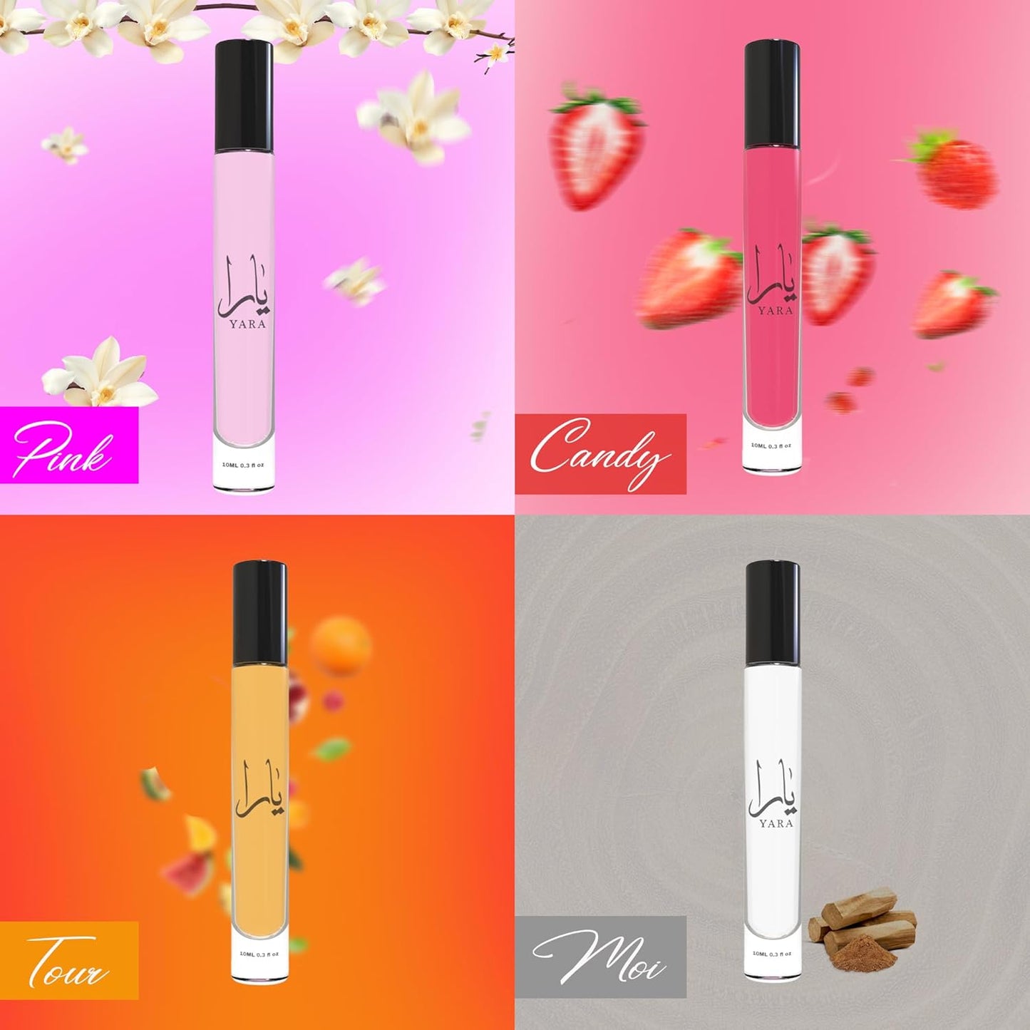 Yara Eau De Parfum Spray Set for Women - 4 Travel Size Fragrances | 0.34 Ounce Each, Floral & Sweet Scents