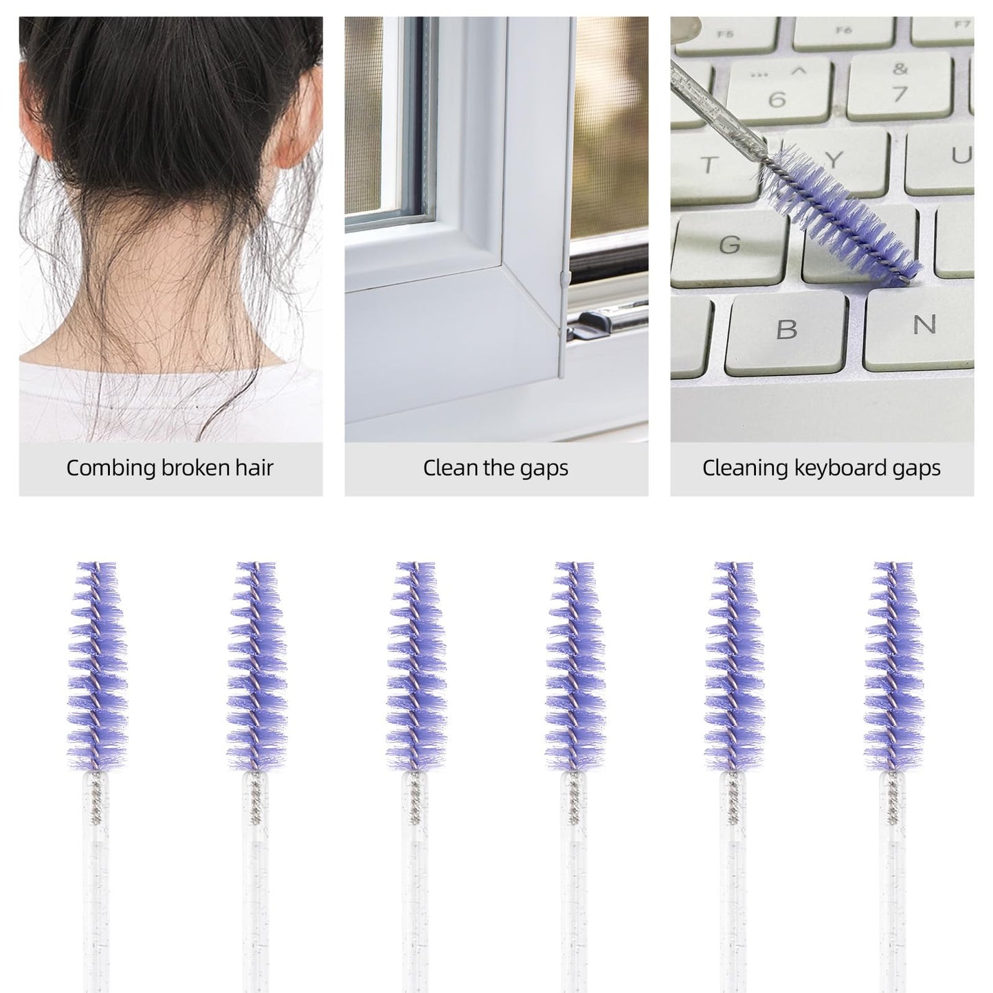 Tbestmax 50 Pcs Disposable Mascara Wands, Crystal Eyebrow Spoolies Brush for Eyelash Extensions, Eye Lash and Makeup Brush - Light Purple