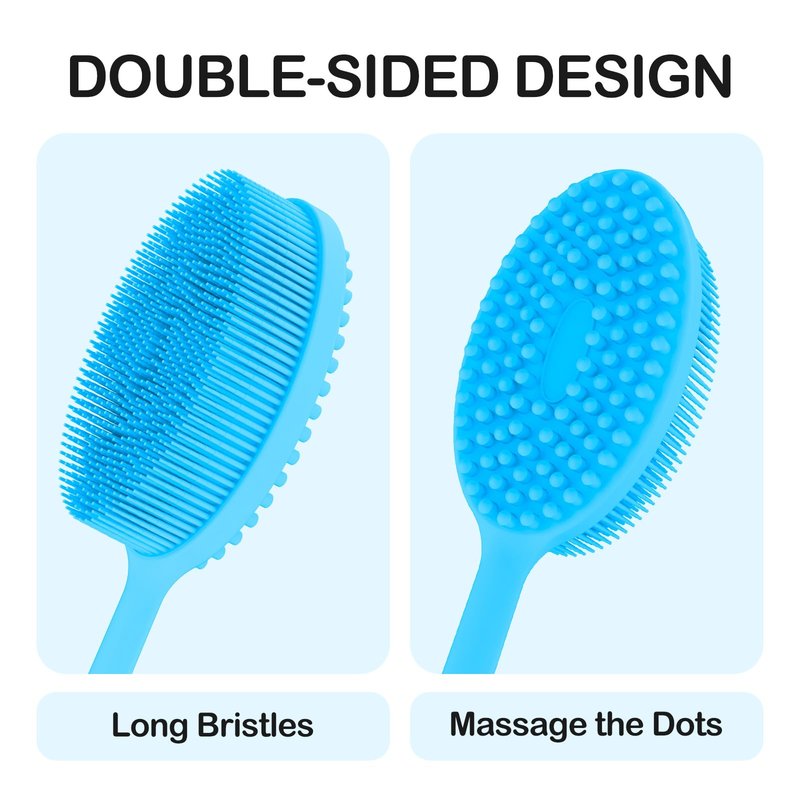 Silicone Body Scrubber with Handle,Double Sided Shower Brush-Body Exfoliator Scrubber&Soft Silicone Bath Body Brush.Massage Can Produce Rich Foam is Cleanse Every inch of Your Skin Simply Effectively