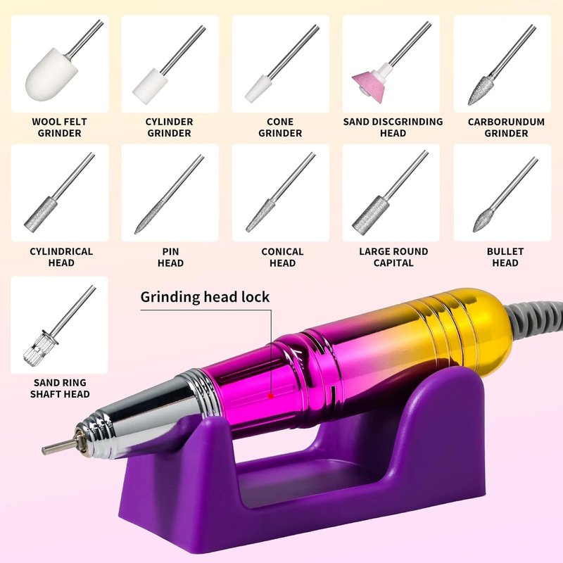 Skiennix Cordless Nail Drill - 45000 RPM Rechargeable Electric File Kit for Acrylic Gel Polishing | Portable Gold E-File Machine for Manicure & Pedicure