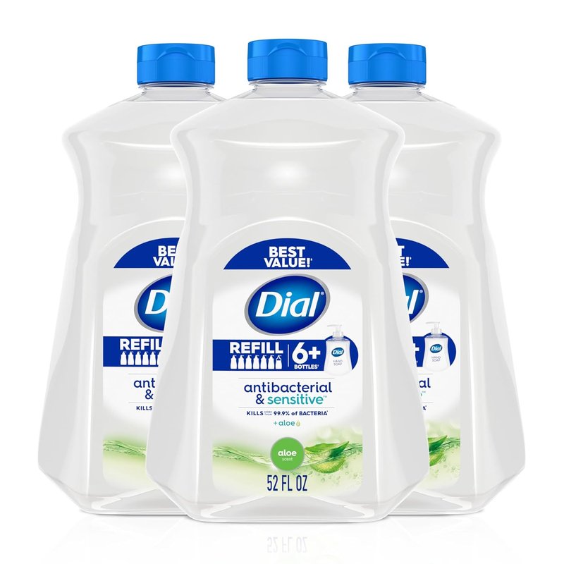 Dial Antibacterial Defense Liquid Hand Soap - Aloe Scent, Gentle Formula, 52 Fl Oz Refill (Pack of 3)