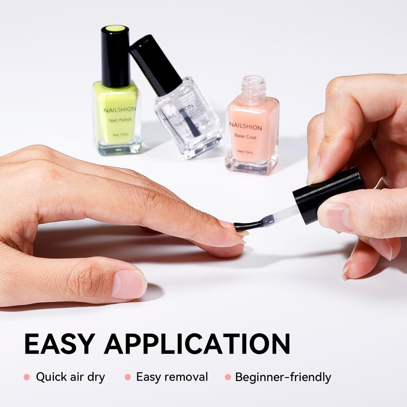 Nailshion Sheer Nude Base Coat and Clear Top Coat Nail Polish Anti Chip Ridge Filler Strengthening, Non Gel, Rich in Castor Oil & Calcium, Salon Quality, Vegan, Quick Dry High Glossy DIY Nail Art Gift
