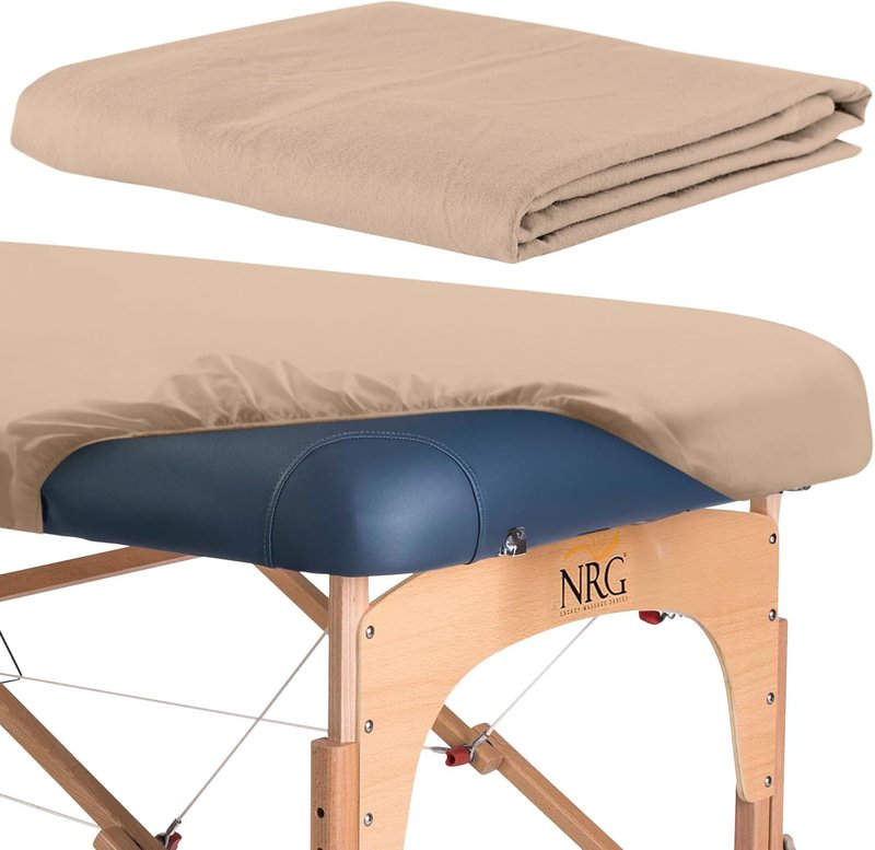 NRG Deluxe Flannel Fitted Massage Table Sheets - Natural Double Brushed 100% Cotton - Medium Size, 200 Thread Count