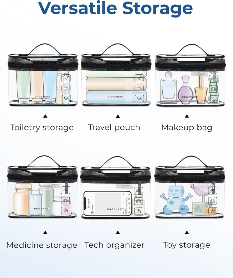 BAGSMART TSA Approved Toiletry Bag, 2 Pack Clear Makeup Cosmetic Bag Organizer, Quart Size Travel Bag for Toiletries, Carry-on Travel Accessories Essentials, Black-2pcs