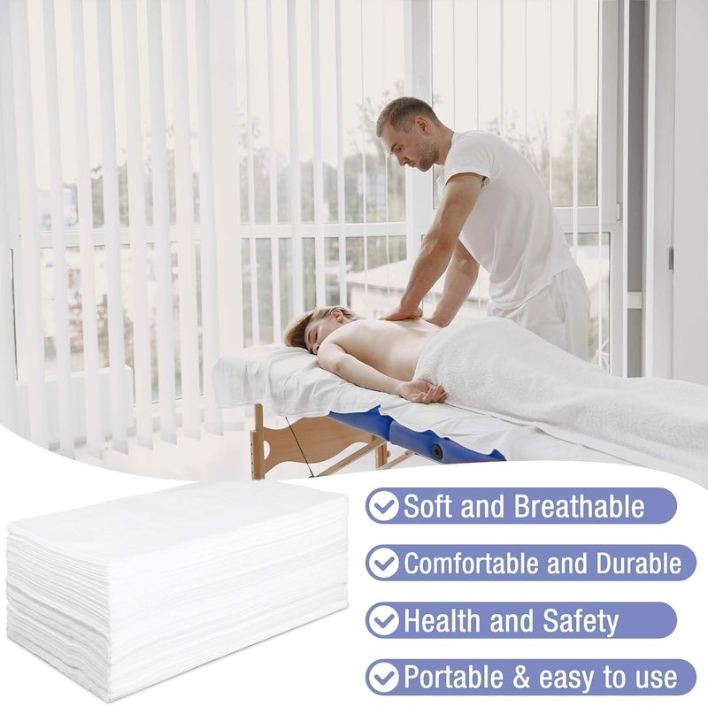 Skiennix Disposable Massage Bed Covers - 100 Pack White Non-Woven Fabric Sheets | Waterproof & Breathable