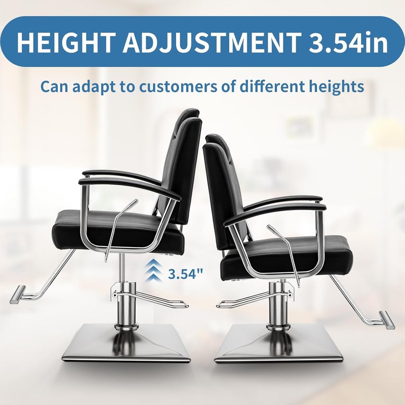 Barber Chair by [Brand Name] - Heavy Duty Reclining Design with Adjustable Height & 360° Swivel - Max Load 440 Lbs (Black)