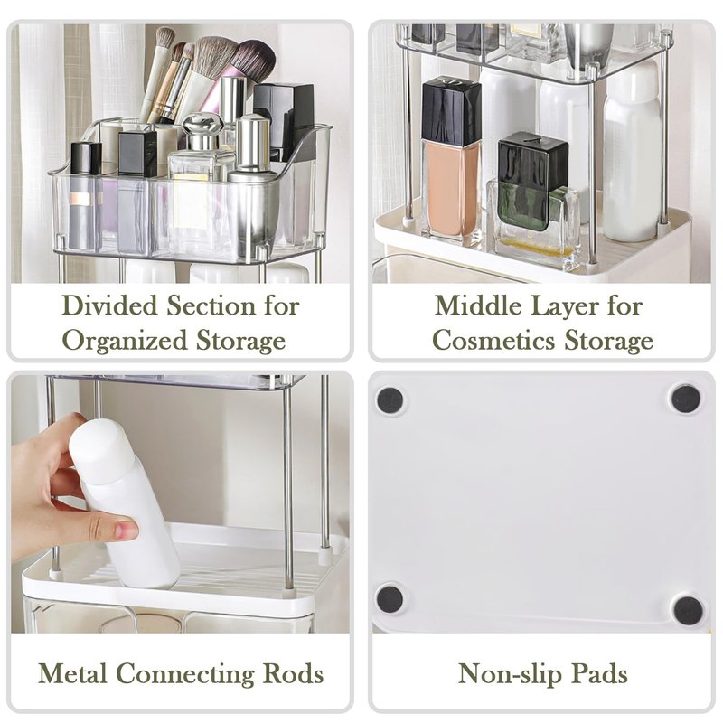 FORUP Makeup Organizer for Vanity, 2-Tier 1-Drawer Bathroom Counter Organizer, Multi-Purpose Vanity Organizer, Skincare Perfume Organizers, Cosmetic Dresser Organizer for Vanity Countertop, Clear