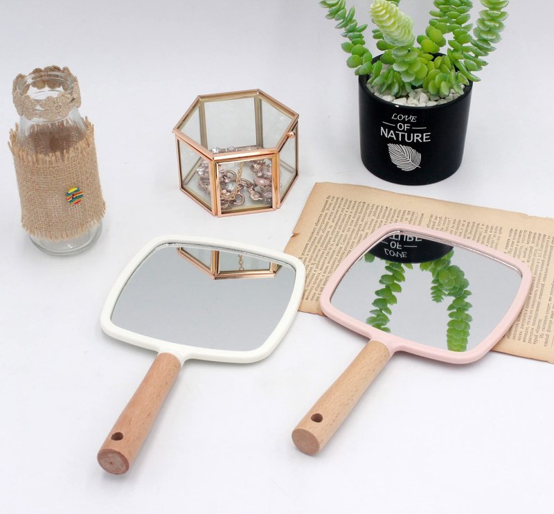 Eaoundm Hand Held Mirror for Makeup, Small Wood Hand Mirror Portable Travel Vanity Mirror for Men&Women 5.5W x 10L inch