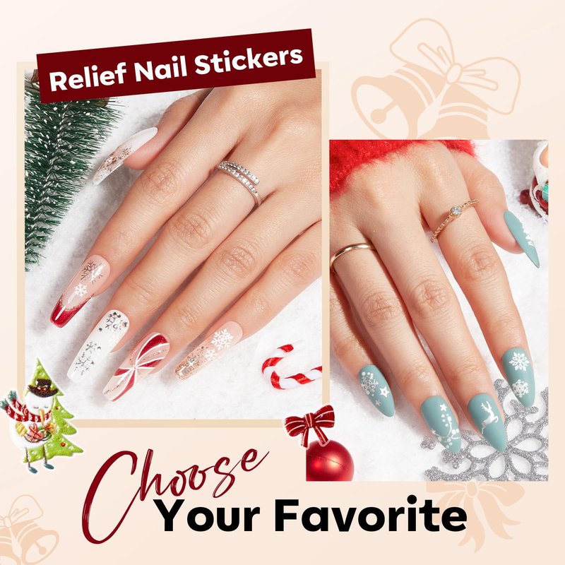Modelones Gel Top Coat - 15ml Super Shiny Base & Top Coat Set with Christmas Nail Stickers