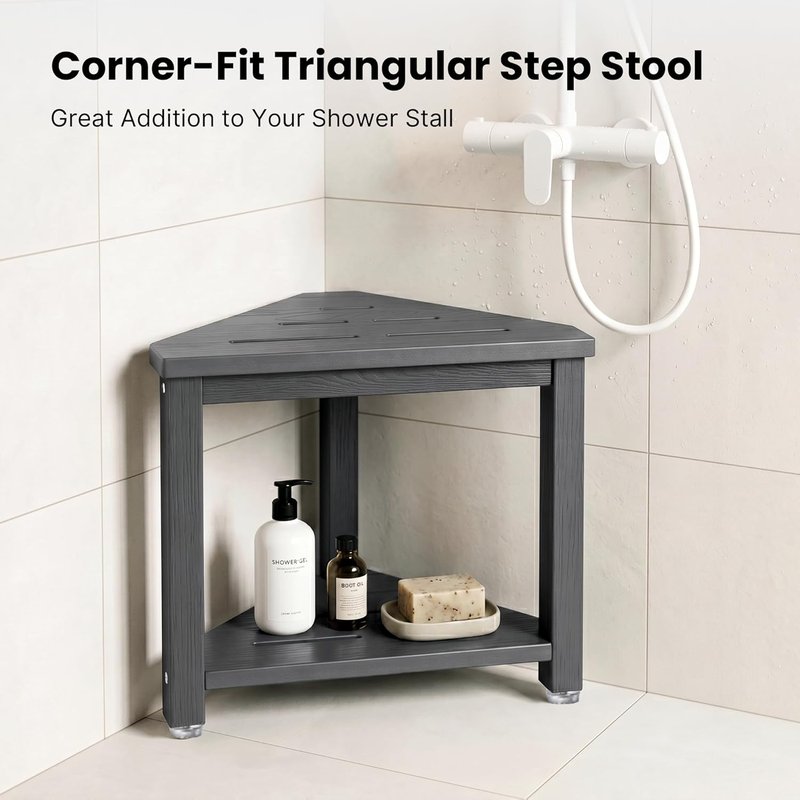 Shower Foot Rest - 14-Inch Waterproof Corner Stool for Shaving Legs | Compact Bathroom Step with Storage Shelf