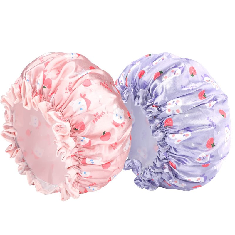 G2PLUS Kids Shower Cap, 2 Pack Cute Cartoon Bath Hat, Reusable Double Layer Bathing Cap for Toddlers and Children Hair Washing