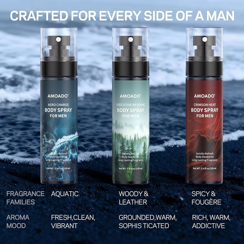 Men’s Body Spray Set - Deodorizing Body Mist & Aluminum-Free Cologne | Oriental & Woody Scents, 3.4 fl oz Each