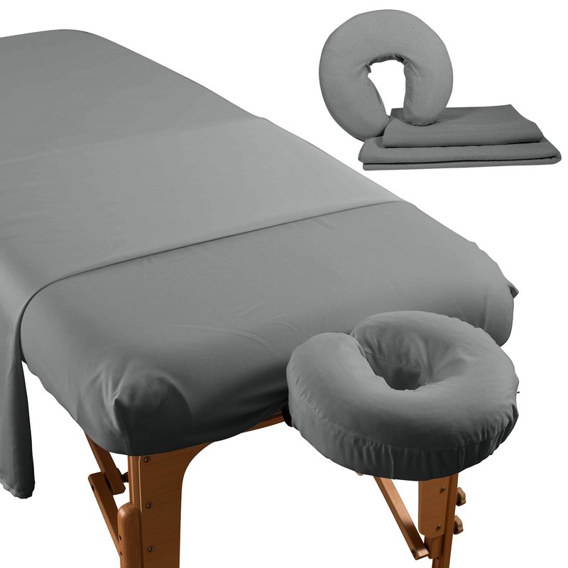 Premium Microfiber 3 Piece Massage Sheet Set by NRG - Includes Massage Table Flat Sheet, Fitted Sheet and Face Rest Cover - 100% Double Brushed Polyester, Soft as Silk - 120 GSM - Color: Stone
