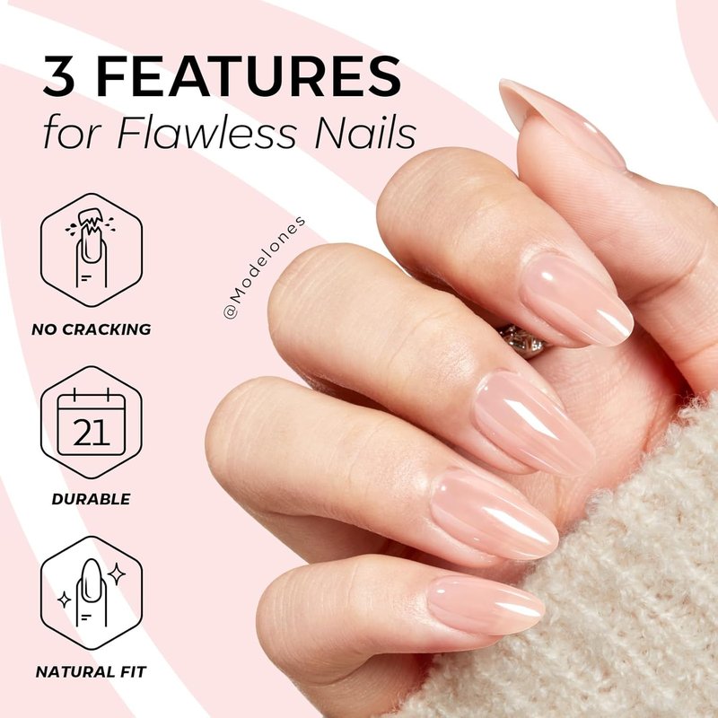 Chrome Pink Press-On Nails - Summer Pearl Short Almond Fake Nails | Reusable Nail Kit with Glue & Mini File, 32 Pcs in 16 Sizes