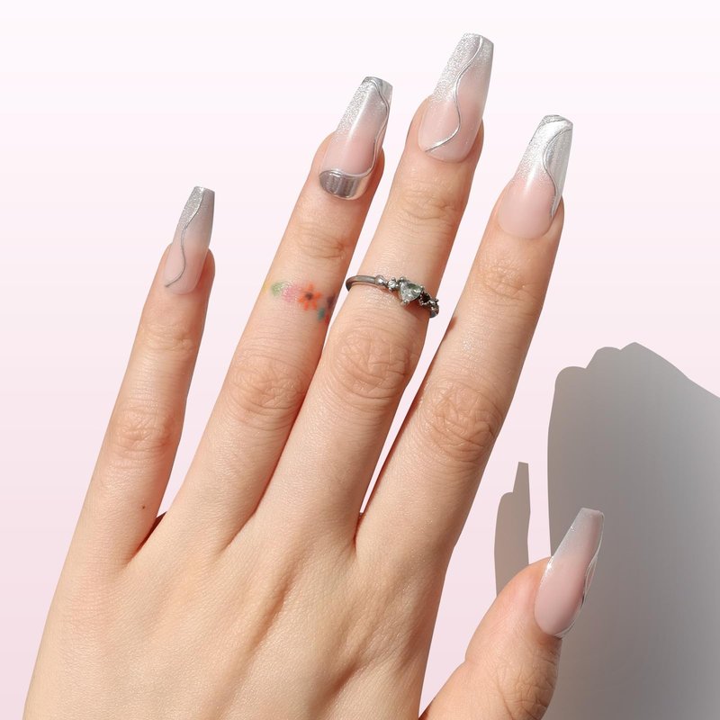 Nail Reformation Press On Nails, Shooting Star | Pink Long Coffin Fake Nails with 3D Metallic in a Glitter Finish, Reusable Stick On Nails in 15 Sizes - 30 False Nail Kit with Glue, Gifts for Women
