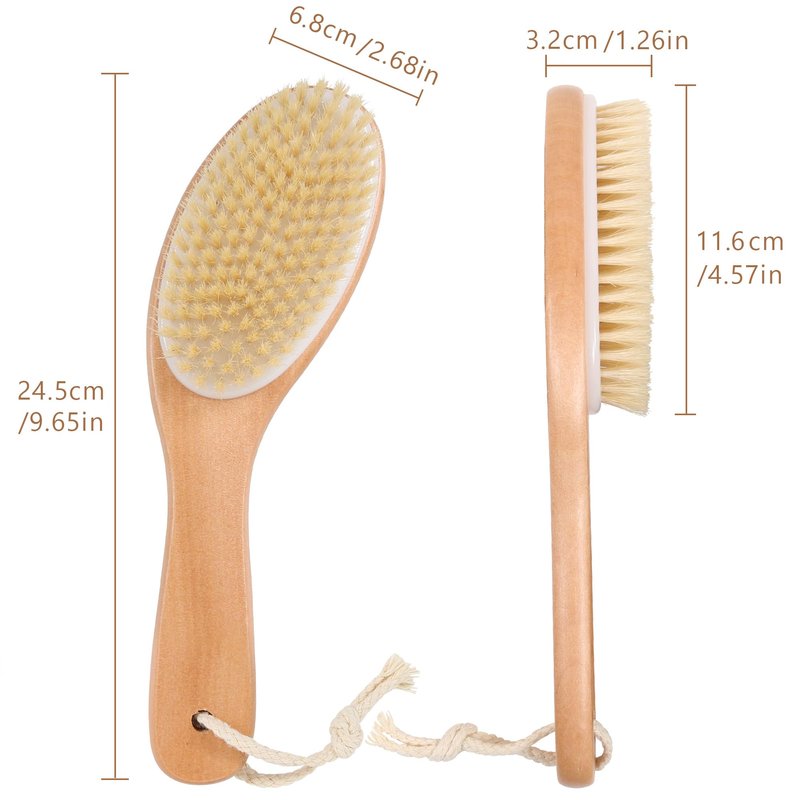 OWIIZI Dry Brushing Body Brush, Natural Boar Bristles Body Scrubber for Bath, Wooden Handle Lymphatic Drainage Brush for Skin Exfoliation and Foot Scrubbing