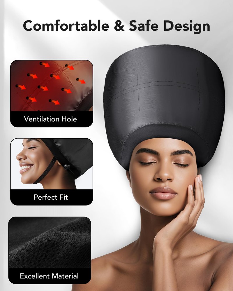 Hooded Hair Dryer for Deep Conditioning - Headband Integrated Hair Bonnet Diffuser Cap Speeds Up Drying Time Adjustable Hair Dryer Caps Safety at Home Fast Drying Portable
