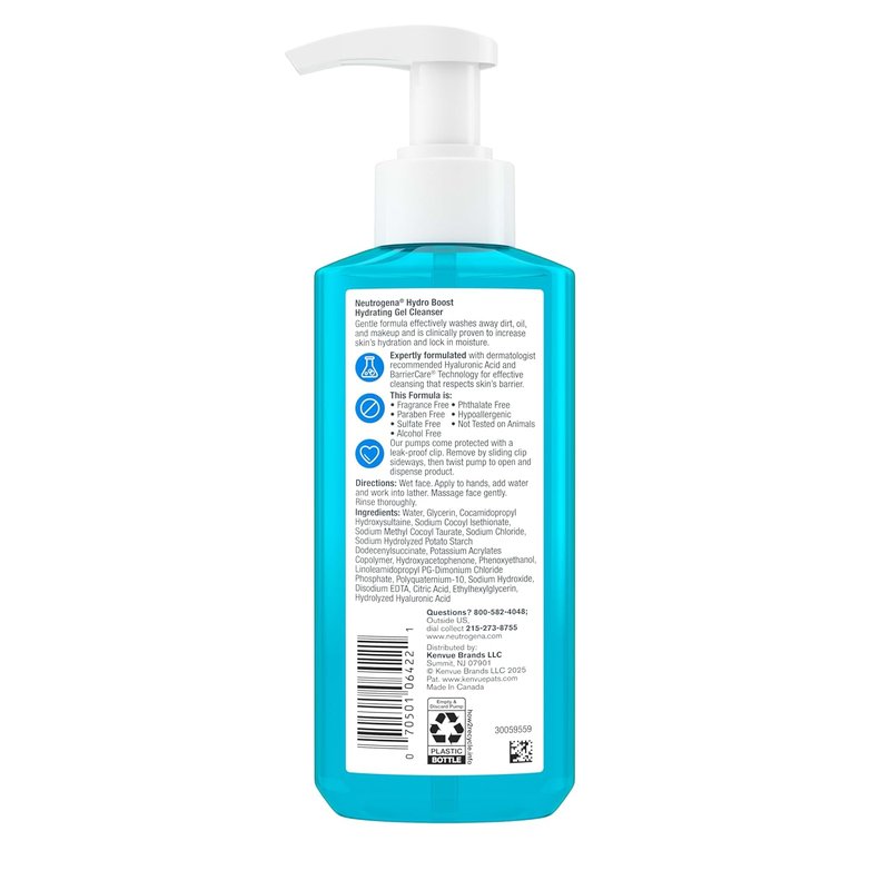 Neutrogena Hydro Boost Face Wash - Fragrance-Free Hydrating Gel Cleanser with Hyaluronic Acid | 7.8 fl. oz
