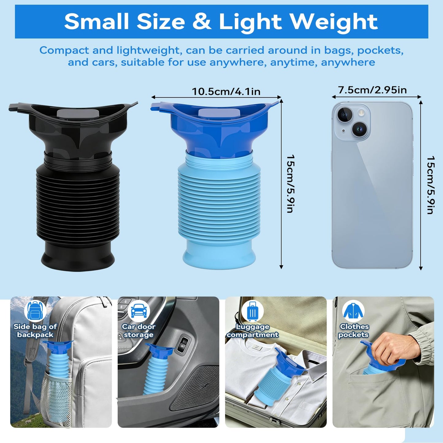 Pee Bottles for Men, Collapsible Emergency Urinal With Disposable Replacement Bags, Car Pee Bottle for Men and Women, 750ml, 2PCS Urine Bottle, Travelling, Traffic Jams & Hiking (black and blue)