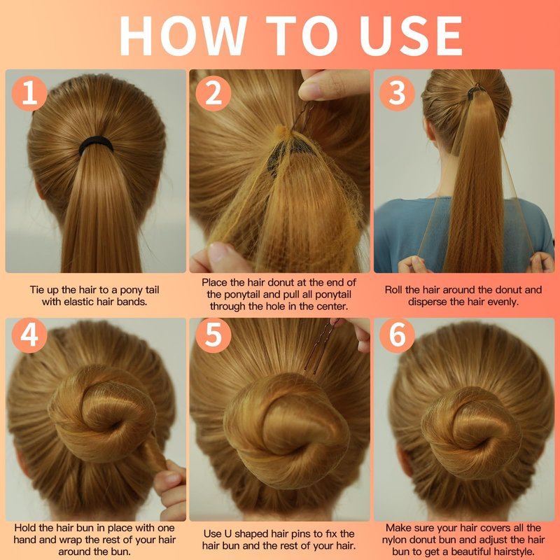 FANDAMEI Hair Donut Bun Maker Kit - 4 Hair Bun Maker, 20 Invisible Hair Nets for Buns, 5 Elastics, 20 Bobby Pins, Bun Nets for Ballet girls,Hair Donuts for Buns - Light Brown