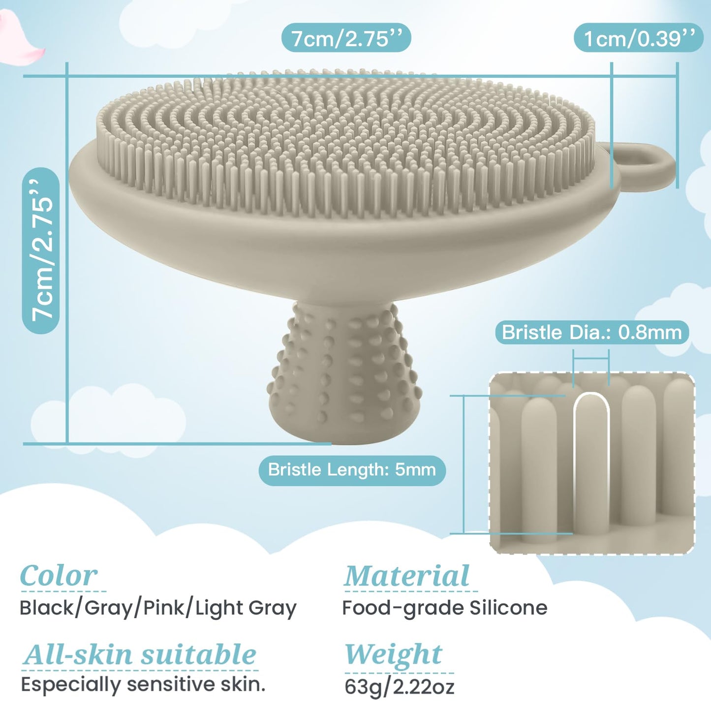 GEENOA Silicone Face & Body Scrubber Set, Exfoliating Body Scrubber Face Scrubber with Dense Bristles & Non-Slip Handle, Gentle Silicone Loofah Face Brush for Good Lathering and Deep Cleansing(LGray)