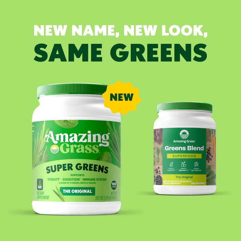 Amazing Grass Super Greens Powder, Organic, Greens Superfood Powder, Smoothie Supplements, Supports Digestion, Probiotics, Spirulina, Beet Root, Original, 100 Servings, 28.1 Ounce (Packaging May Vary)