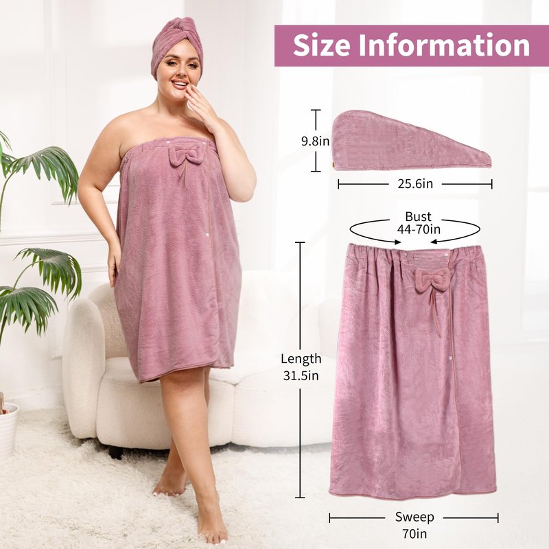 HJMJY Plus Size Towel Wrap with Hair Towel for Women(XL-3XL),Women Shower Wrap Spa Bathrobe Comfortable Bath Towels Body Wrap Adjustable + Hair Drying Towel,