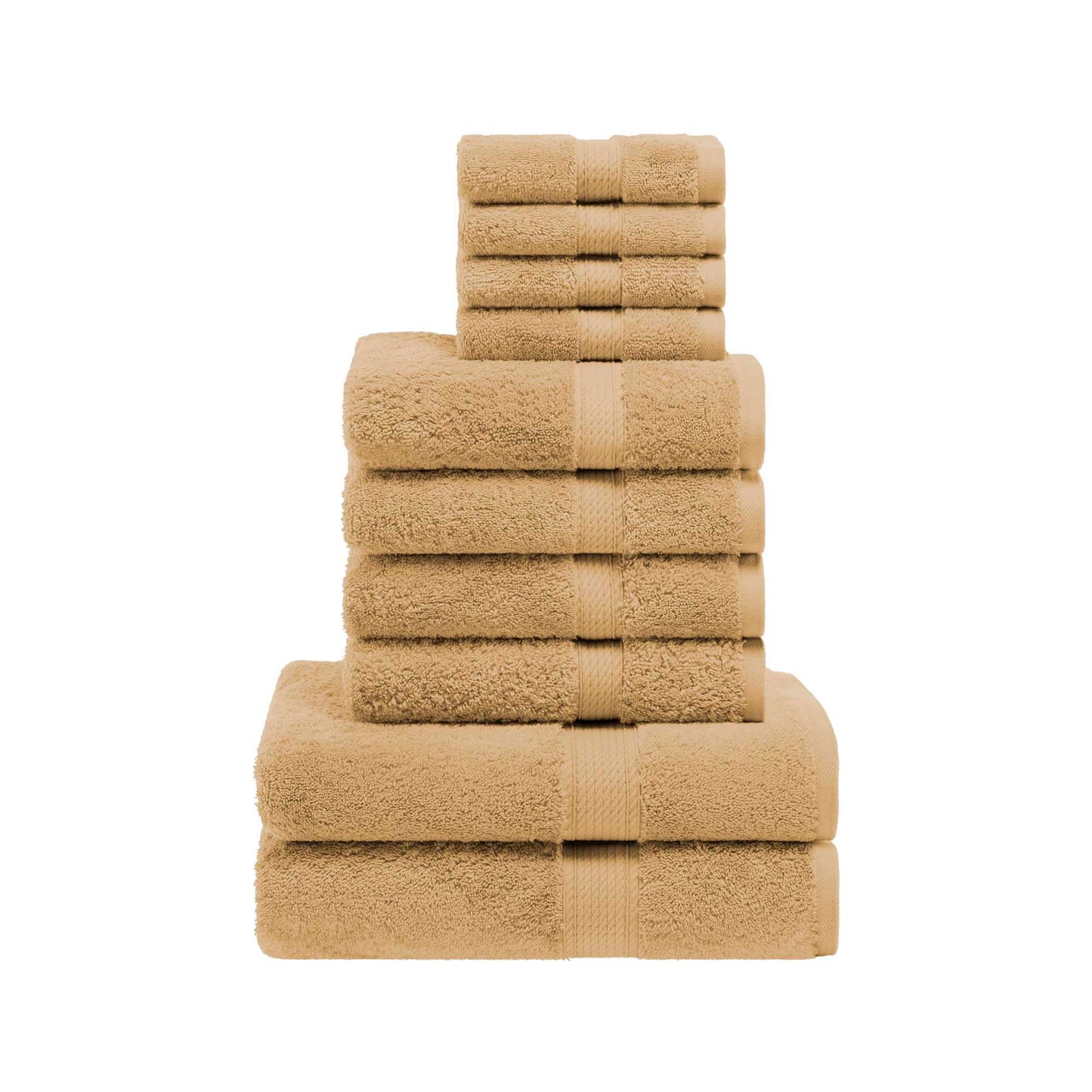 Superior Egyptian Cotton Pile 10 Piece Towel Set, Includes 2 Bath, 4 Hand, 4 Face Towels/ Washcloths, Ultra Soft Luxury Towels, Thick Plush Essentials, Guest Bath, Spa, Hotel Bathroom, Toast