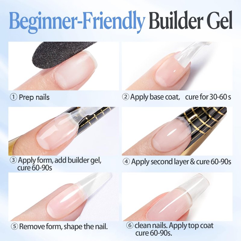 Clear Builder Gel for Nails - 7-in-1 Self-Leveling Nail Strengthener | 18ml UV/LED Soak Off for Apex, Extension & Overlay
