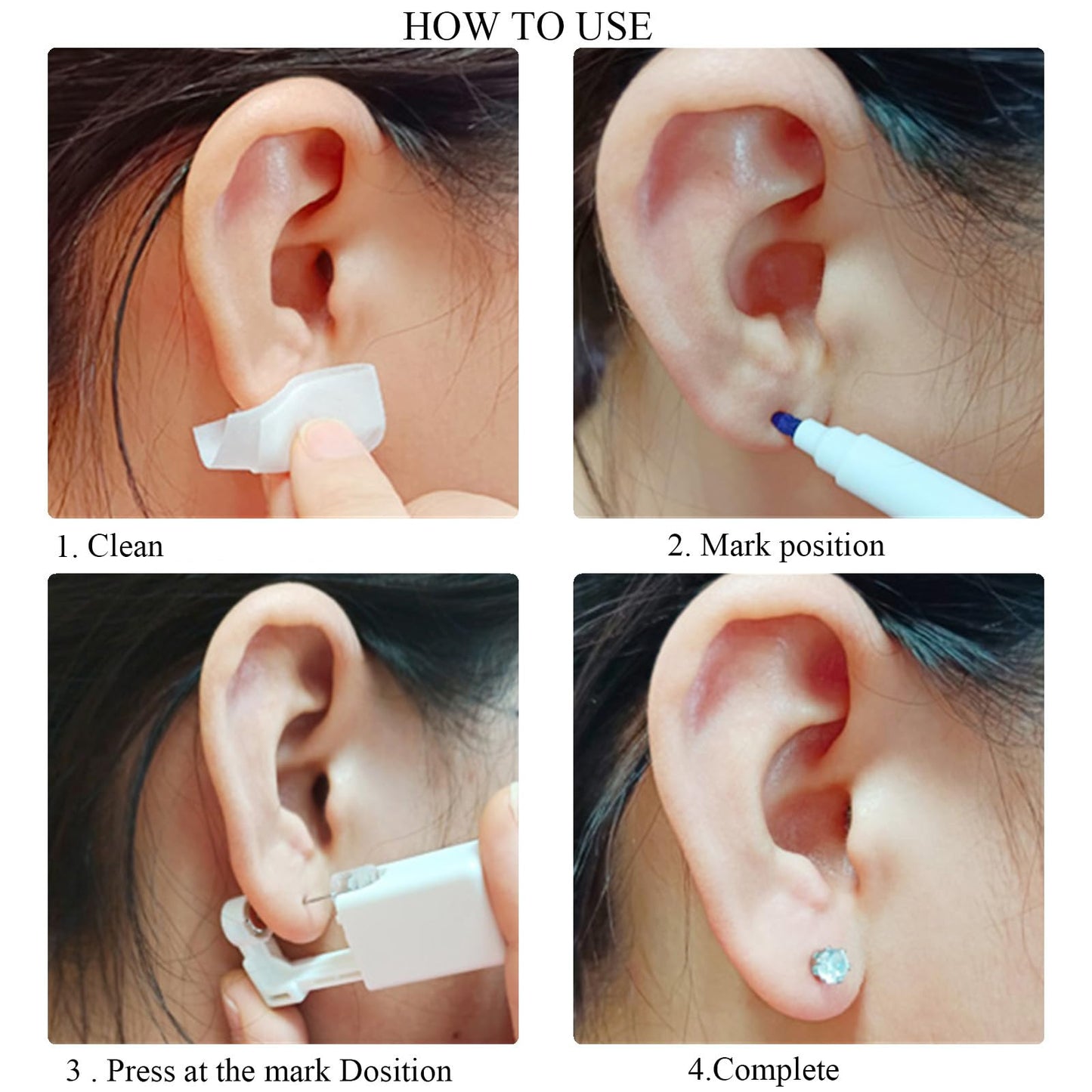 Orglace Ear Piercing Kit With Self Piercing Gun, Earrings Stud and Clear Piercing Disc - 8 Pieces (523#-5mm White)