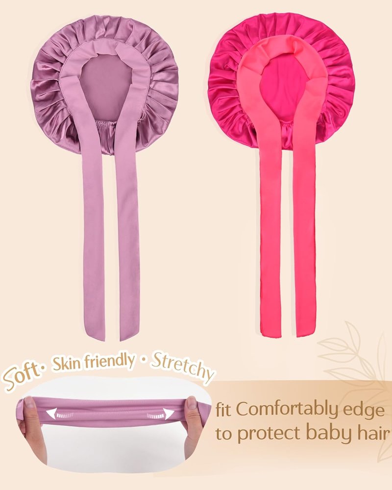 Baby Bonnet Set - Silk Satin Bonnets for Kids | Soft Sleeping Caps for Curly Natural Hair, 2 PCS