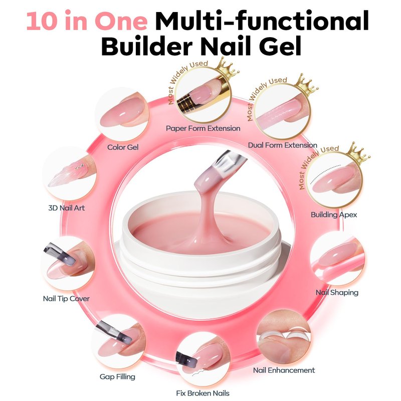 modelones Gel Builder for Nails, Nude Pink Hard Gel 2oz- High Hardness for Nail Extensions, Sculpting,Overlays & Apex Building, 10-in-One U V/LED Cured, Home & Salon DIY Art Manicure