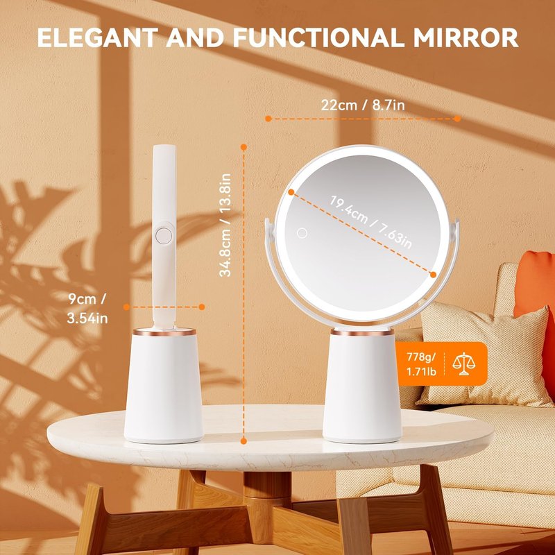 Auxmir Makeup Mirror - Double-Sided 30X/1X Magnifying Lighted Vanity Mirror | Rechargeable & Dimmable