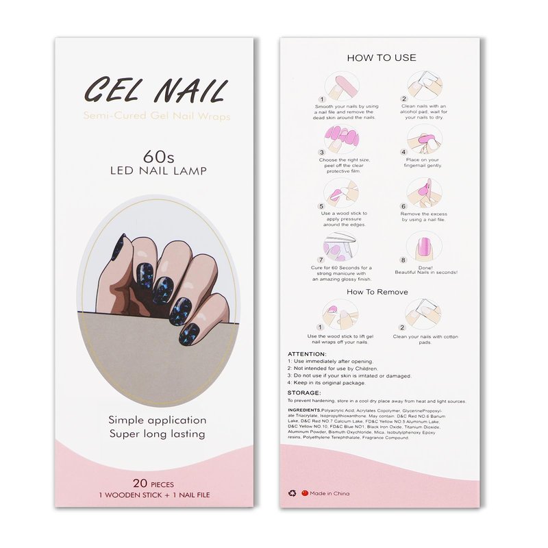 JMEOWIO Gel Nail Stickers Dark Blue Semi Cured Gel Nail Strips Wraps UV/LED Nails Art Design Decoration Accessories